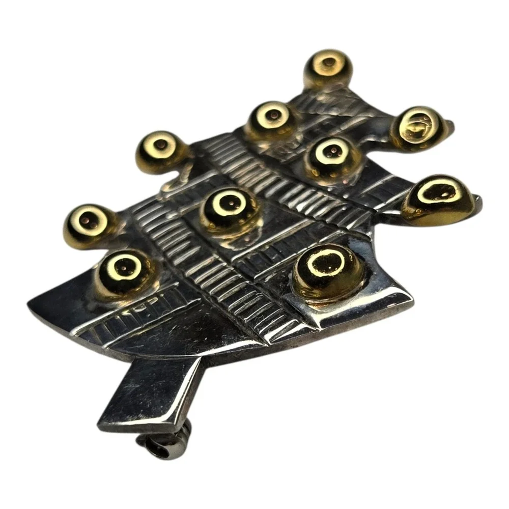 VIntage Christmas Tree Brooch 925 Sterling Silver Gold Tone Pin